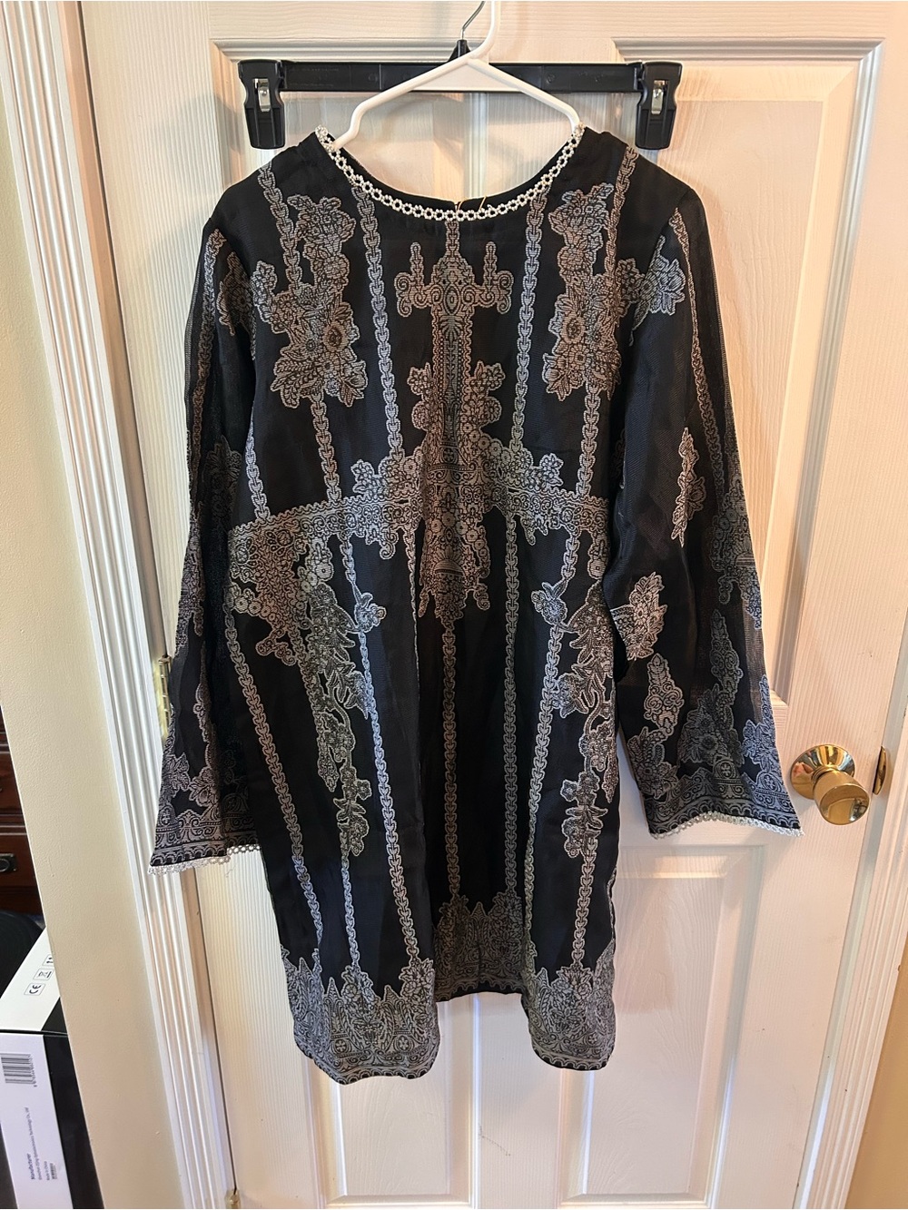 Almirah Black Tunic with Silver Lace Embroidery - Picture 1 of 8